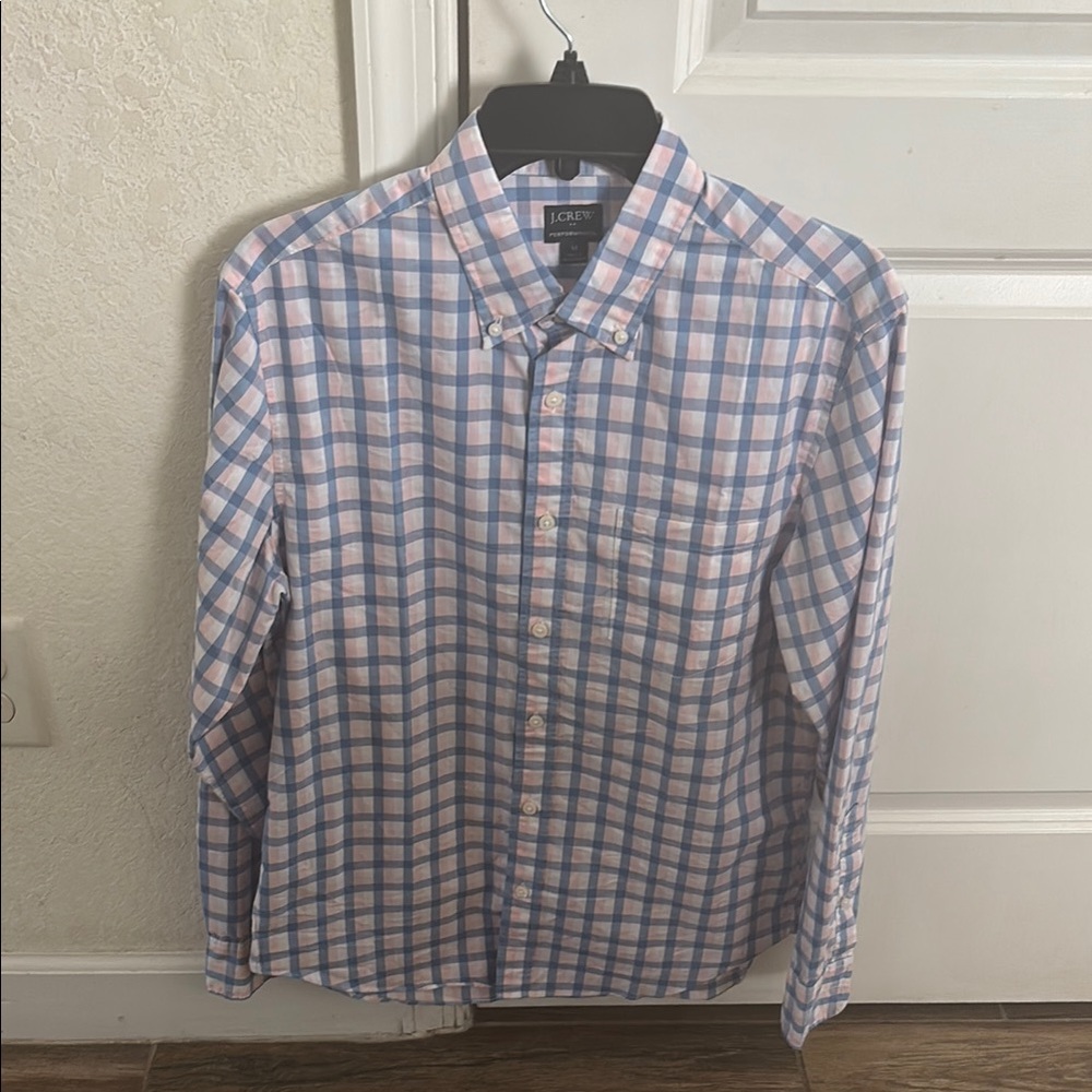 J. Crew NWOT Men's Casual Blue and Pink Plaid Shirt
